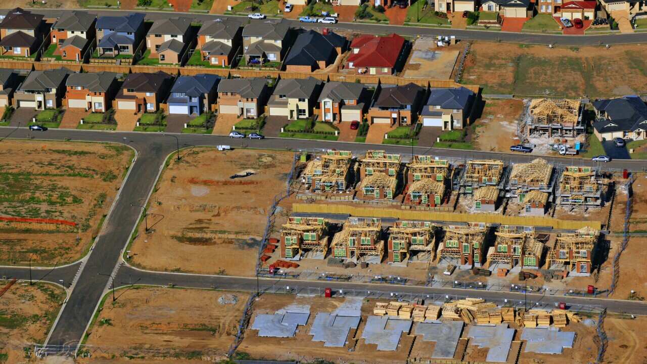 Houses under construction, Kellyville Ridge, North-West Sydney, Aerial Photography