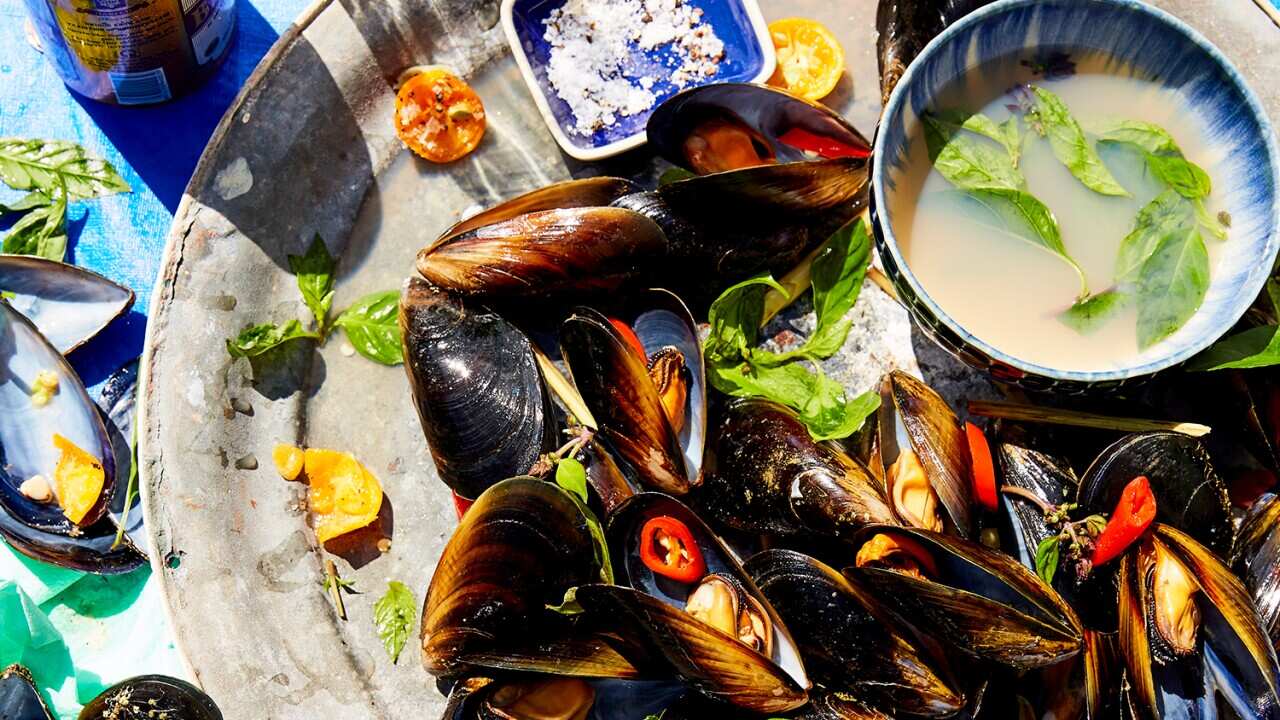 Mussels in Thai basil