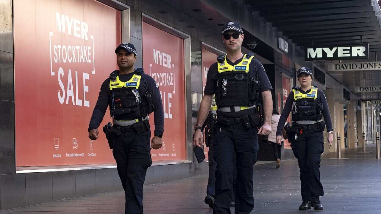 Victoria Police patrol the streets.