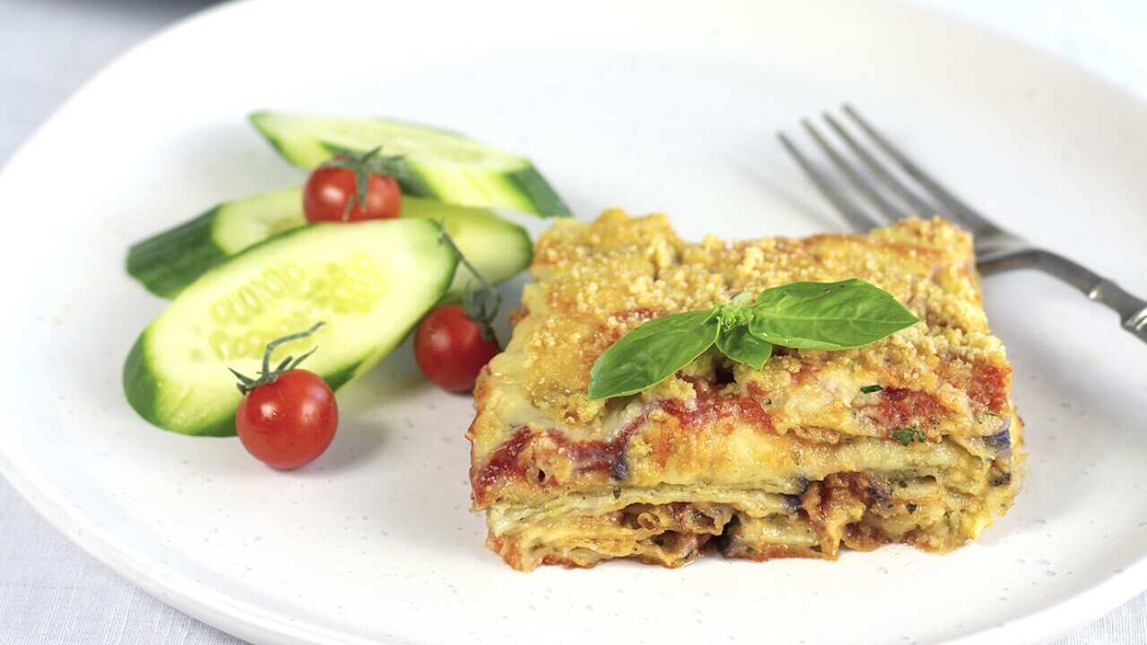 Eggplant parmigiana with cashew cheese