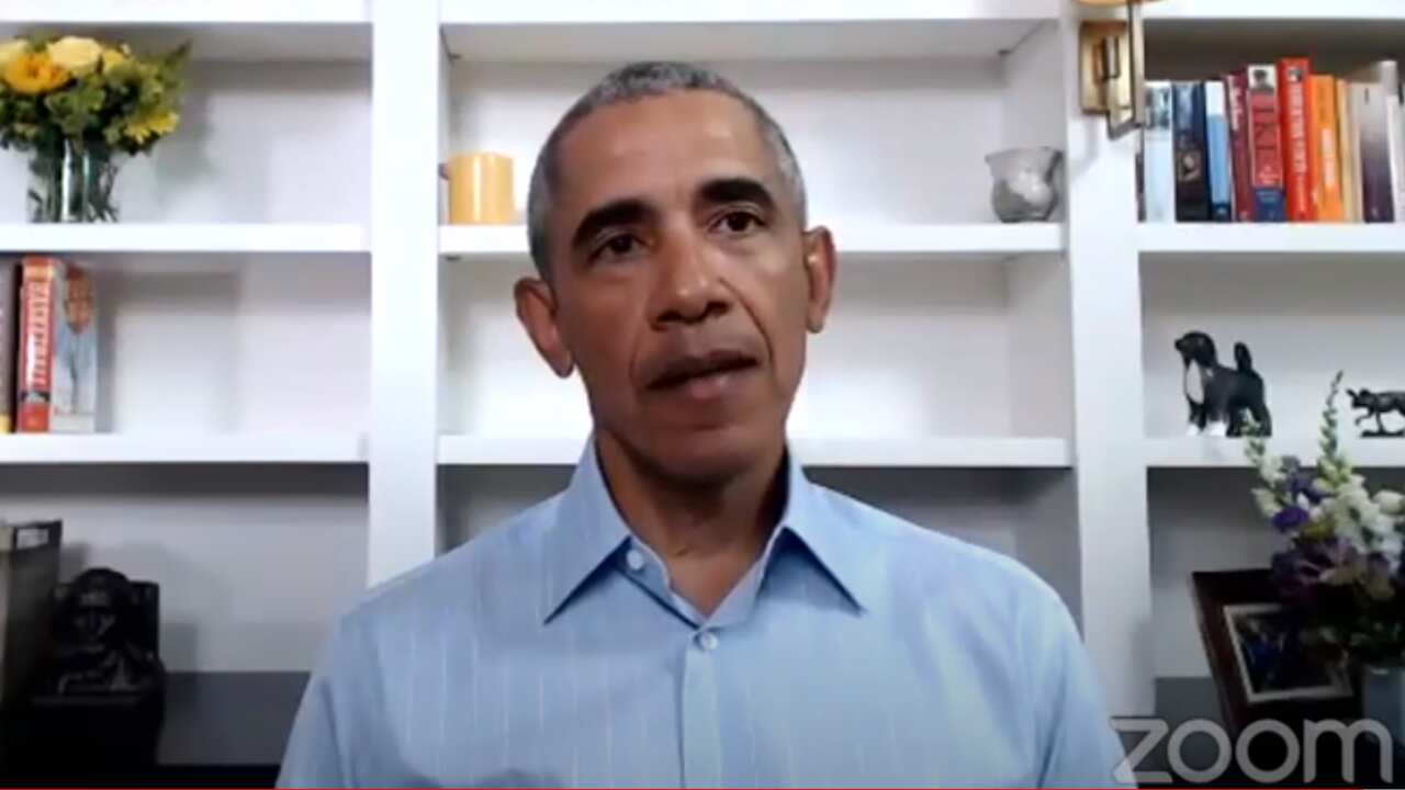 Former US President Barack Obama during the Zoom address. 