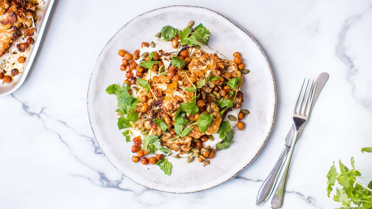 Roast cauliflower platter with tahini yoghurt