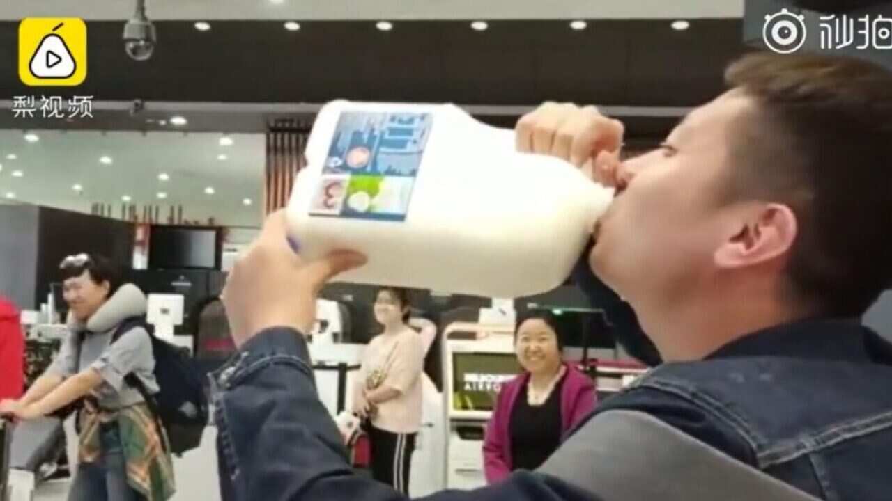 Chinese tourist chugs 2.5 liters of milk after being stopped by airport security in Australia