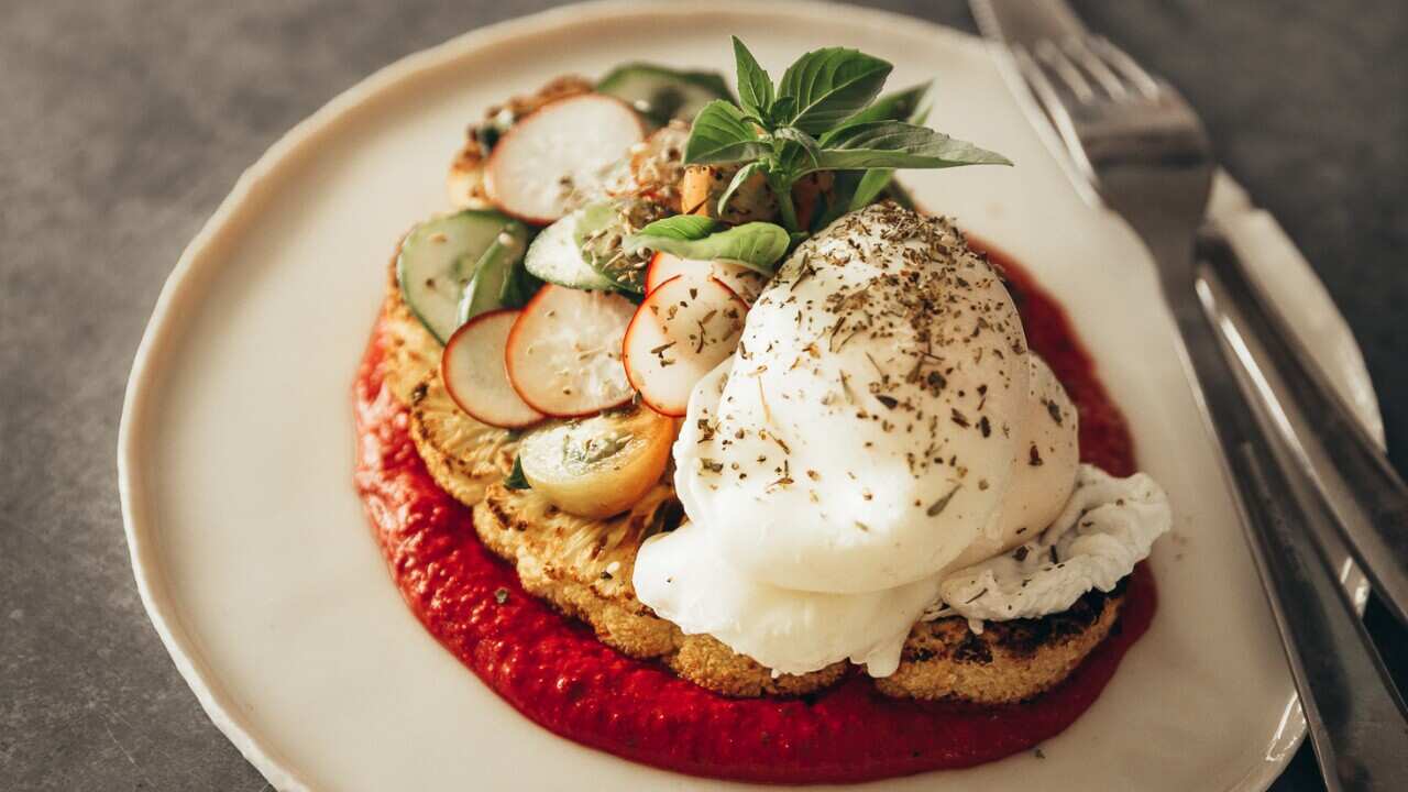 Cauliflower steak with beet hummus