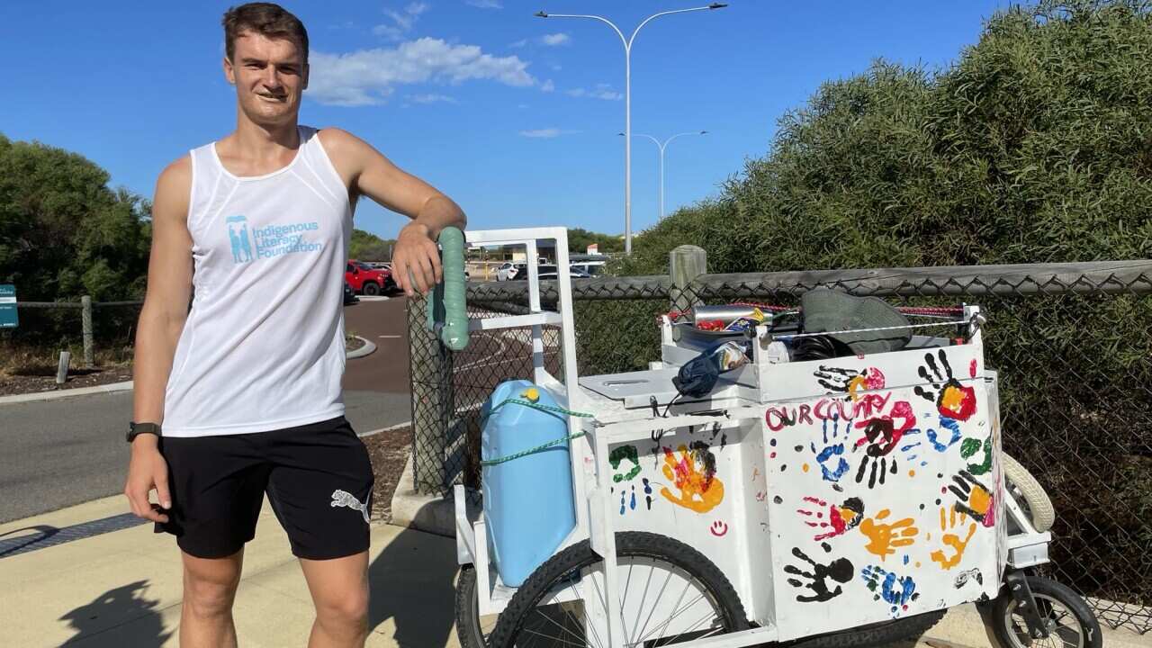 Bailey Myers is walking from Perth to Newcastle in support of Indigenous literacy rates 