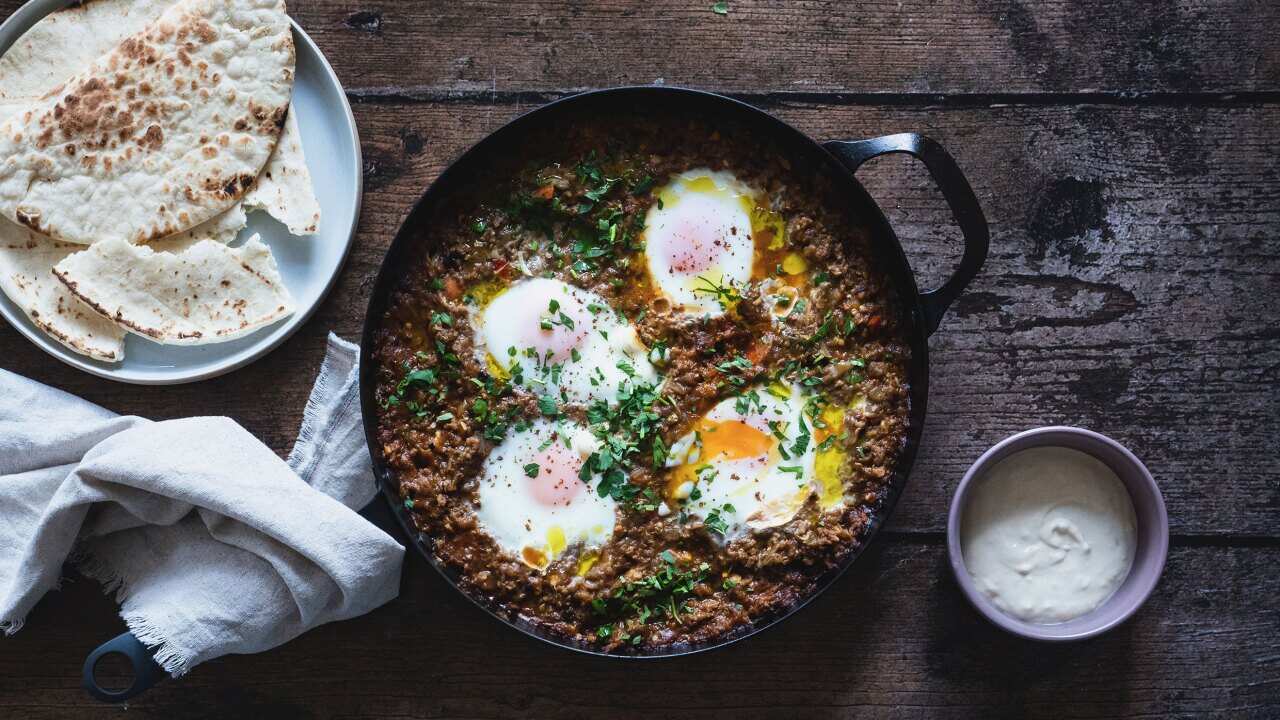 Beef shakshuka with smoked eggplant