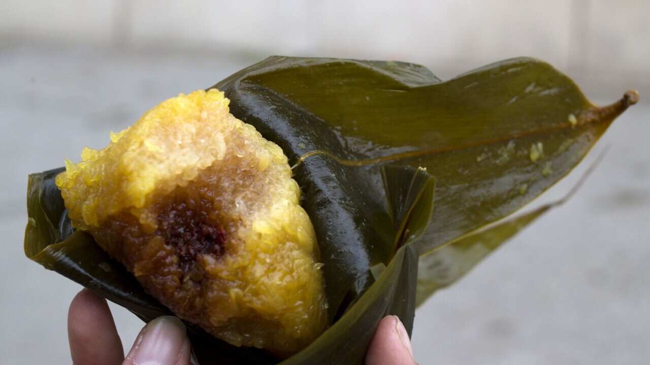 Traditional zongzi, sticky rice dumpling eaten during the Dragon Boat Festival