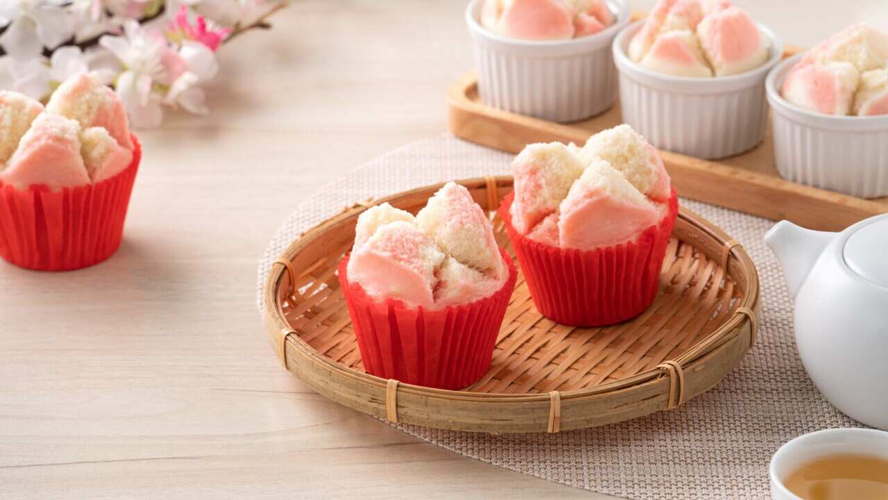 Traditional Chinese steamed sponge cake - Fa Gao, for lunar new year festival celebration food.