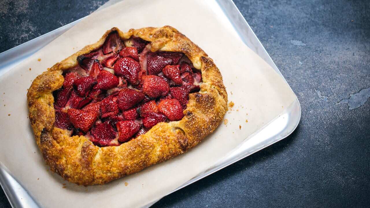 Strawberry and white chocolate and crème fraiche galette