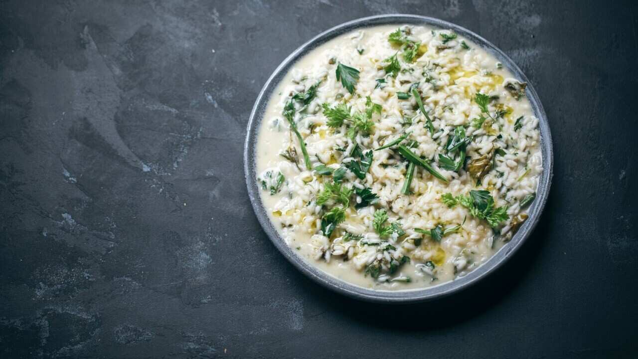 Risotto with herbs and agrodolce