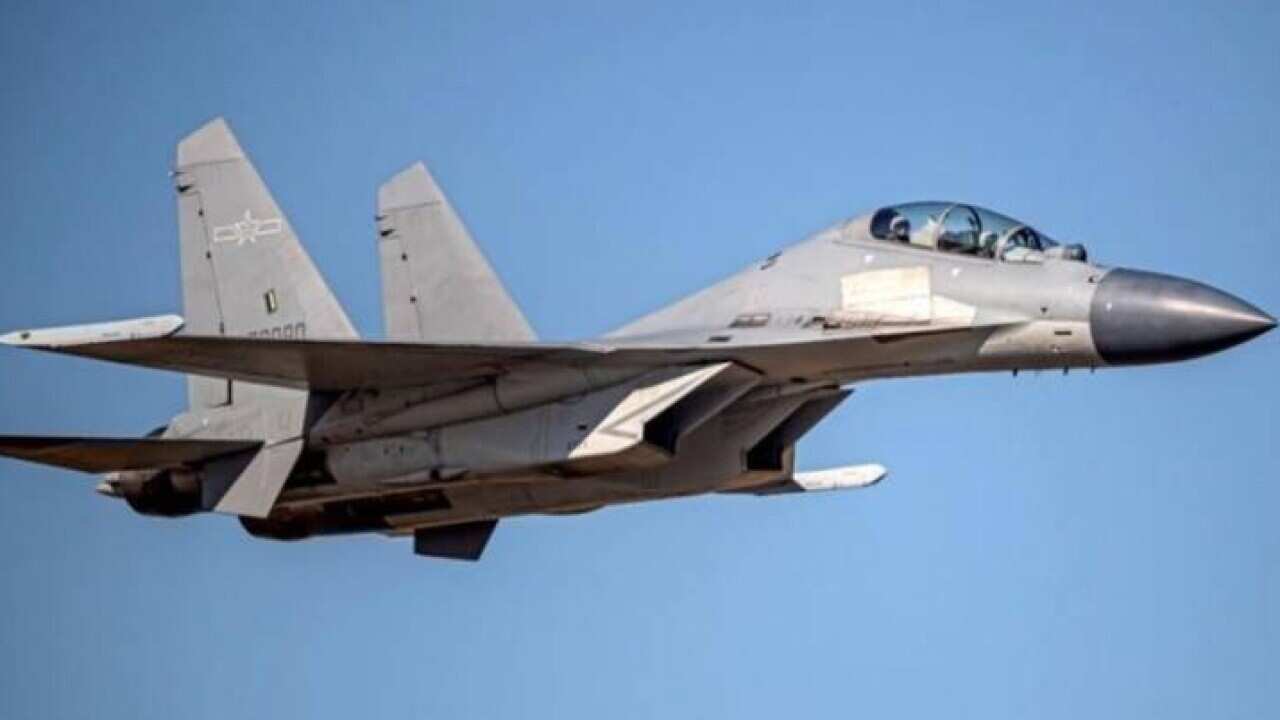 A Chinese PLA Shenyang J-16 fighter, one of nineteen Chinese PLA warplanes that entered Taiwan's air defence zone on 2 October 2021.  