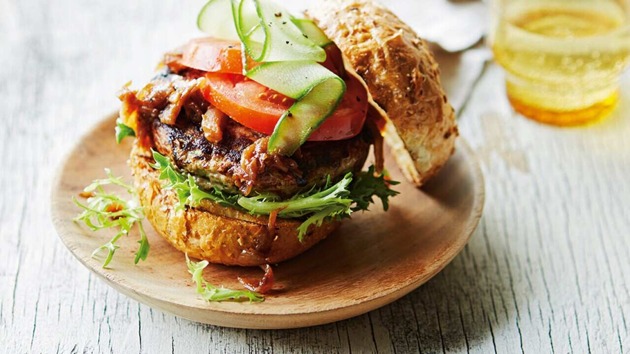 Turkey and sage burgers with onion and fennel relish