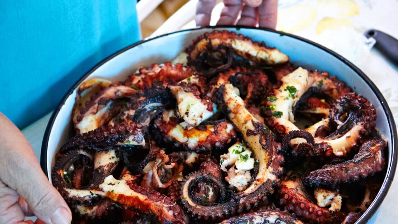 Stuffed barbecued squid