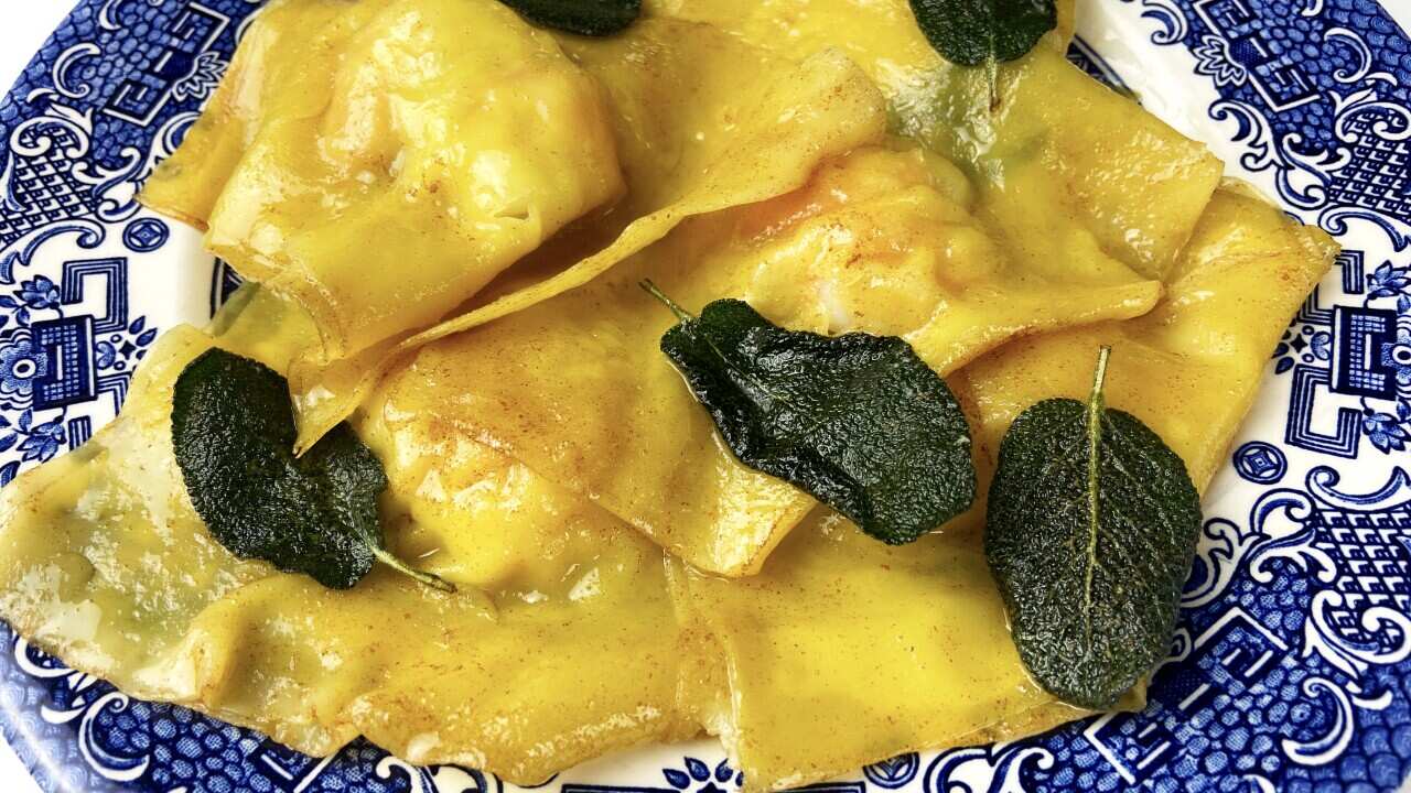 Garlic prawn wonton ravioli