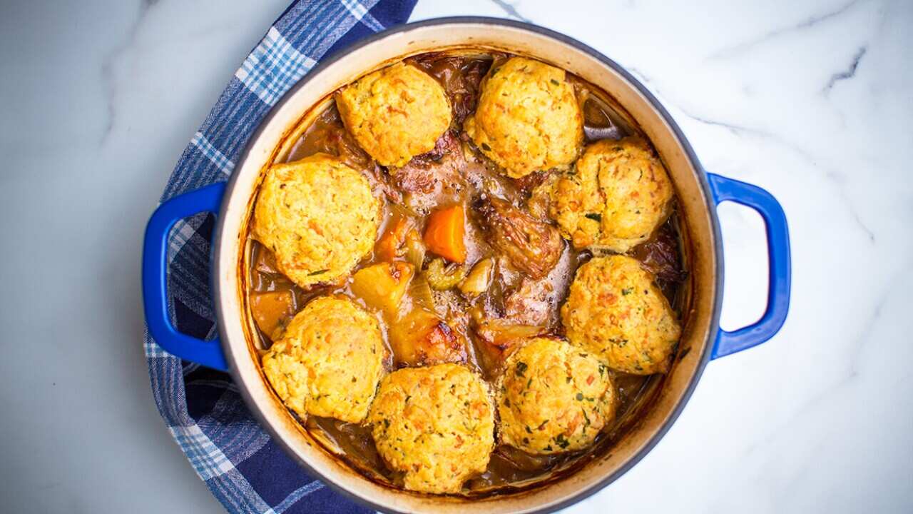 Irish stewwith pearl barley and cheddar dumplings