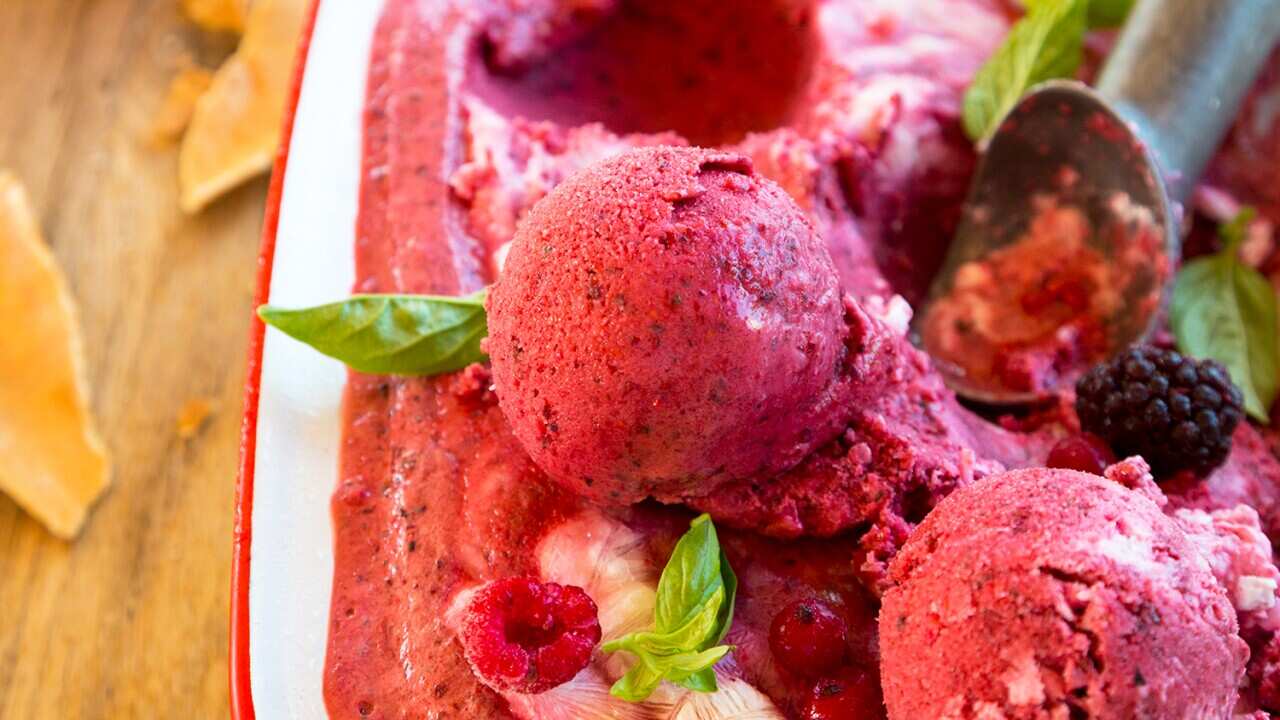 Berry, basil and mint sorbet