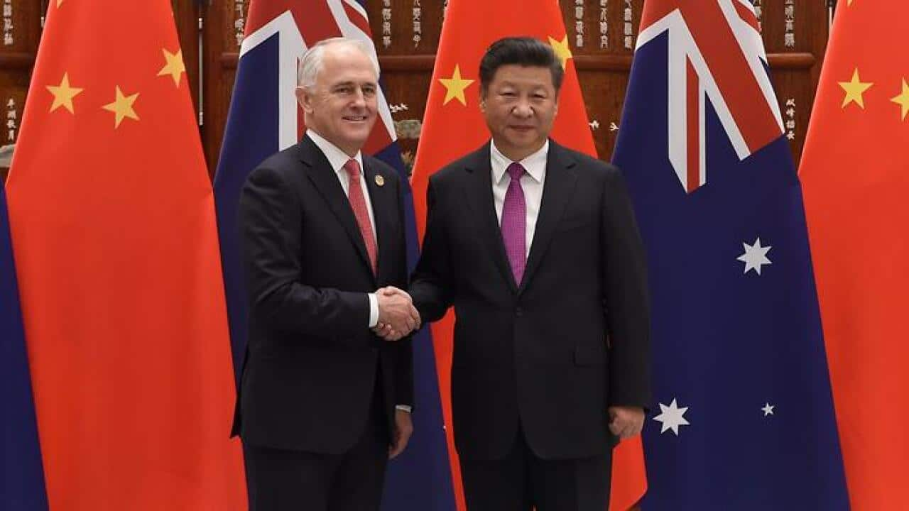 Prime Minister Malcolm Turnbull (L) shakes hands with Chinese President Xi Jinping (R) Summit 