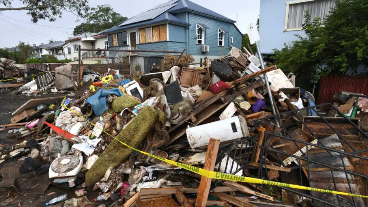 Flood damaged homes which where inundated by flood waters in the 28th February floods are seen in Lismore